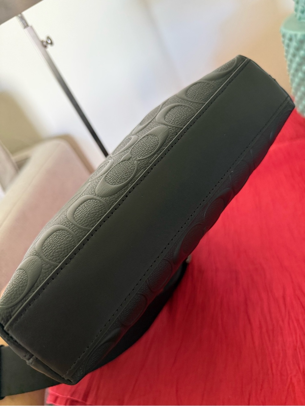 Coach Black Embossed Signature Leather Messenger Bag - Picture 10 of 13